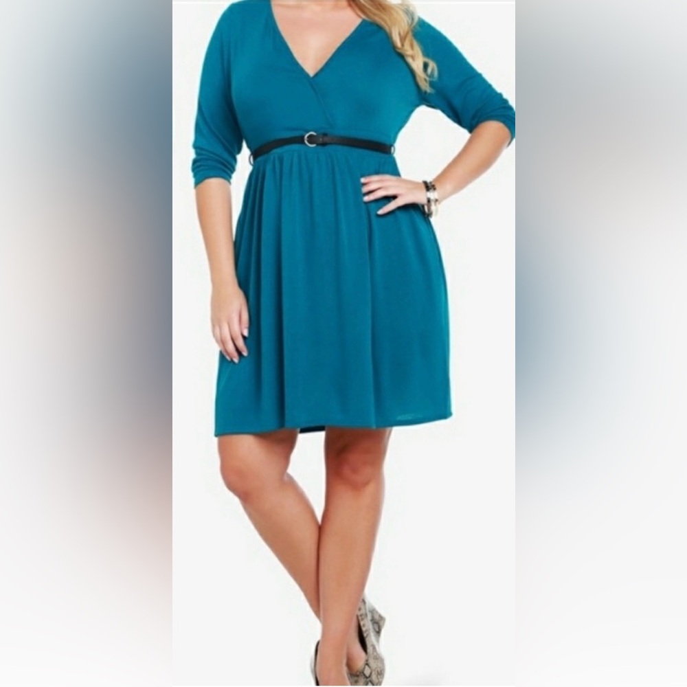 Torrid Midi Knit Dress Blue/Green Belted V-Neck 0/12/L